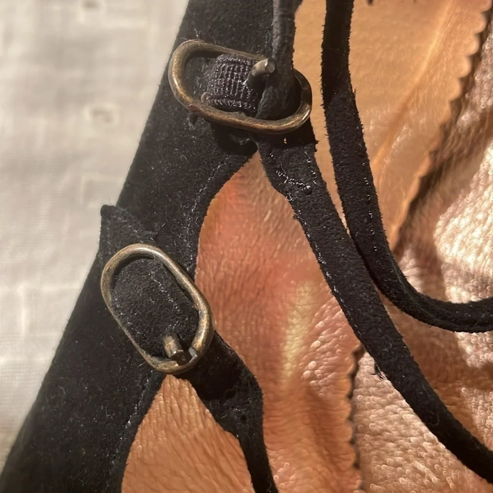Miss Albright by Anthropology Niza Black Wedge Mary Jane 3 Strap Shoes